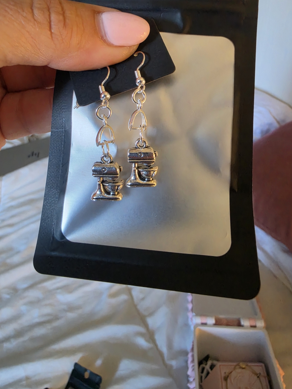 Silver Kitchen Mixer Dangle Earrings - Women Jewelry